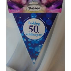   Boldog 50. születésnapot zászlógirland, kék (8 db zászló+4 m szalag)
