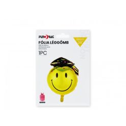   Ballagási fólia lufi, színes kalapos smiley (66 cm)-390549