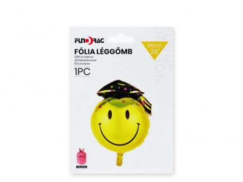 Ballagási fólia lufi, színes kalapos smiley (66 cm)-390549