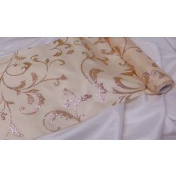   dekorselyem asztali futó glitteres, krém-rosegold (25 cm * 5 m)-076