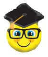 Ballagási fólia lufi kalapos, szemüveges smiley, 45 cm Ballagási fólia lufi kalapos, szemüveges smiley, 45 cm