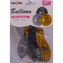   Boldog 60. születésnapot arany, ezüst, fekete (30 cm-s)-5 db-607123