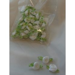 szatén rózsafej levélkével,fehér(kb. 50 db) 