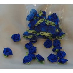 szatén rózsafej levélkével, királykék (kb. 50 db)