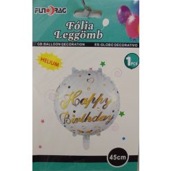 Happy Birthday, fehér-arany lufi (45 cm)-606980