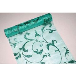   mentazöld alapon csillámos inda mintás organza(24 cm * 5 m)-747 