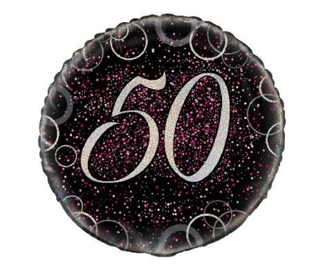 50. évszámos fólia lufi, prizmás, rózsaszín (45 cm)-55797