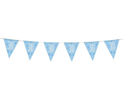 30. évszámos prizmás zászlógirland, kék (274 cm) - 83439 
