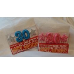   évszámos, csillámos születésnapi gyertya 30. (rózsaszín színben)