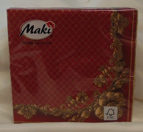 bordó szalvéta arany sarokmintával, 3 rétegű (20 db)