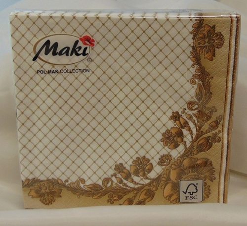 fehér szalvéta arany sarokmintával, 3 rétegű (20 db)