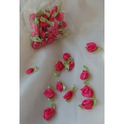 szatén rózsafej levélkével, pink (kb. 50 db)