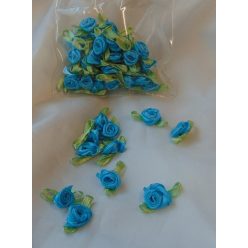 szatén rózsafej levélkével, türkizkék (kb. 50 db)