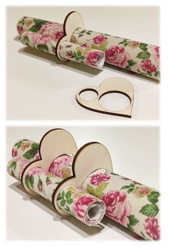 Szalvétagyűrű fából szív mintával, dupla szalvétához