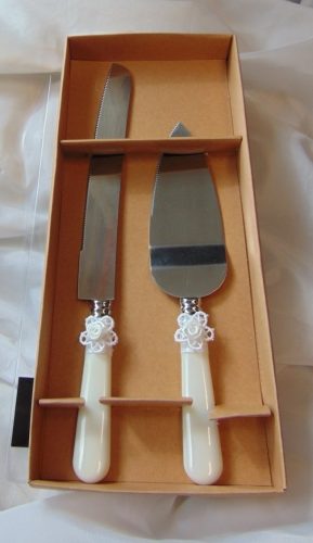 esküvői tortaszett virággal (kés+lapát)