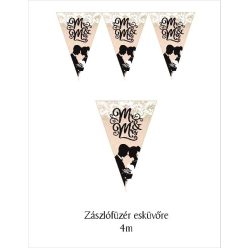   esküvői zászlógirland, Mr. és Mrs. bézs (8 db zászló+4 m szalag)