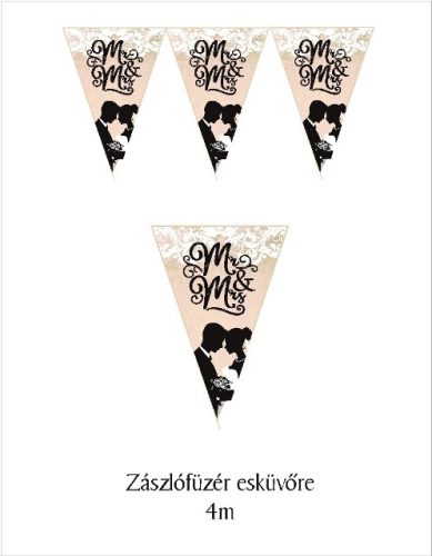 esküvői zászlógirland, Mr. és Mrs. bézs (8 db zászló+4 m szalag)