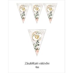   esküvői zászlógirland, karikagyűrűs (8 db zászló+4 m szalag)