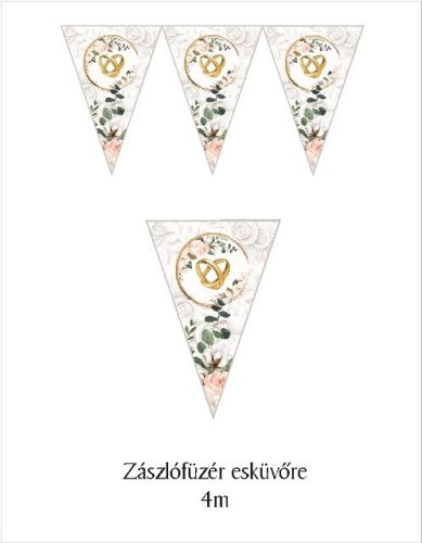 esküvői zászlógirland, karikagyűrűs (8 db zászló+4 m szalag)