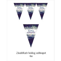   Boldog születésnapot zászlógirland, kék (8 db zászló+4 m szalag)