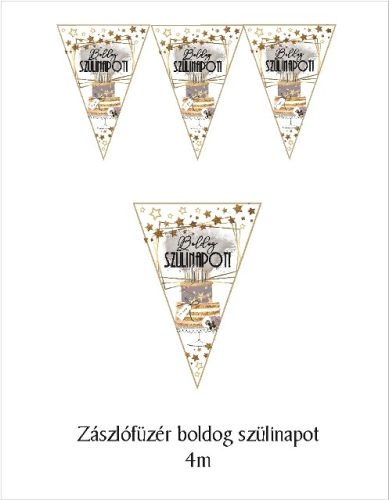 Boldog születésnapot zászlógirland, elegáns (8 db zászló+4 m szalag)