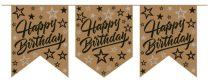 Happy Birthday felirat, arany csillagos (20 cm x 2,5 m)