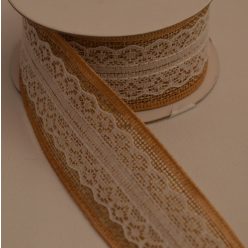   Juta szalag drótos széllel, csipkével, natúr (JL98)-4 cm * 5 m