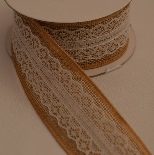 Juta szalag drótos széllel, csipkével, natúr (JL98)-4 cm * 5 m