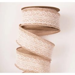   Juta szalag drótos széllel, csipkével, KRÉM (JL14)-4 cm * 5 m