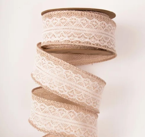 Juta szalag drótos széllel, csipkével, KRÉM (JL14)-4 cm * 5 m