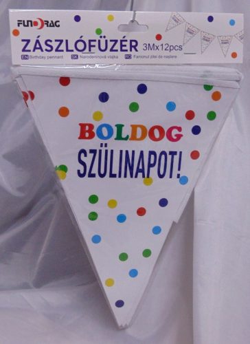 Boldog születésnapot zászlógirland, 3 m (12 db zászló)