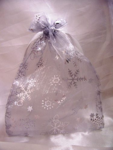 organza tasak, ezüst hópelyhes (20*14 cm)-24 db