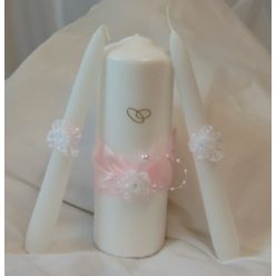 esküvői gyertyaszett 3 részes , rózsaszín tollas