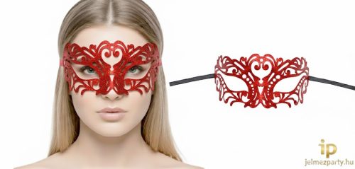 Áttört mintás, glitteres piros álarc – Elegáns velencei maszk