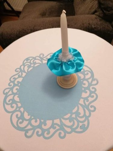 indás szélű organza asztalközép, 031-türkiz (36 cm)-4 db