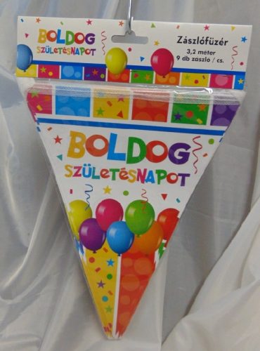 Boldog születésnapot ! zászlógirland , színes lufis, 3,2 m