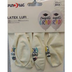   ballagási gumi lufi (5 db), 30 cm-s , színes felirattal-644794