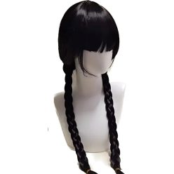   Wednesday Addams paróka – Fekete, duplacopfos és frufrus (Gyerek/Felnőtt)