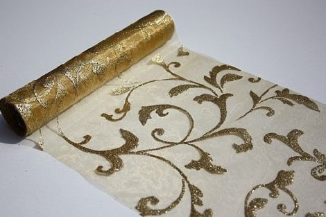 arany alapon csillámos inda mintás organza(24 cm * 5 m)