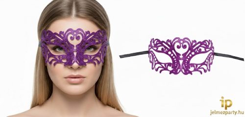 Áttört mintás, glitteres lila álarc – Elegáns velencei maszk