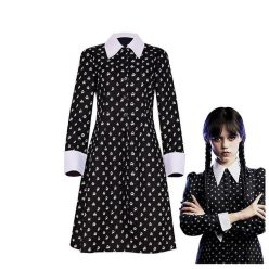   Wednesday Addams fekete mintás gyerek jelmez – Több méretben (7-14 év)
